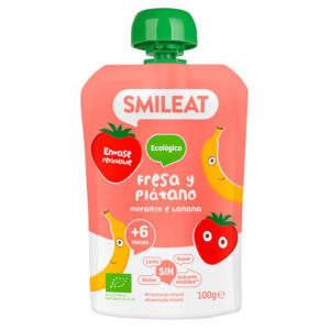 POUCH DE FRESA Y PLATANO SMILEAT 100G